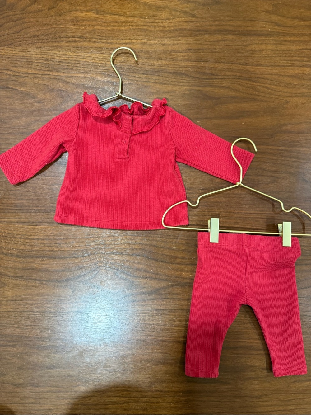 cloud island Red Ribbed Infant Ruffle Collar Set - Picture 2 of 3